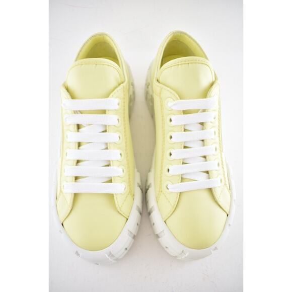 Prada Narciso Yellow Nylon White Platform Lug Sole Flat Low Trainer Sneaker 38.5 - Picture 7 of 12
